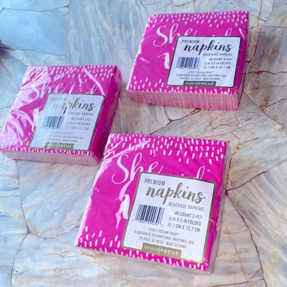 DESIGN FOCUS Pink 'She Said Yes' Cocktail Napkins 40 count - Picture 5 of 5